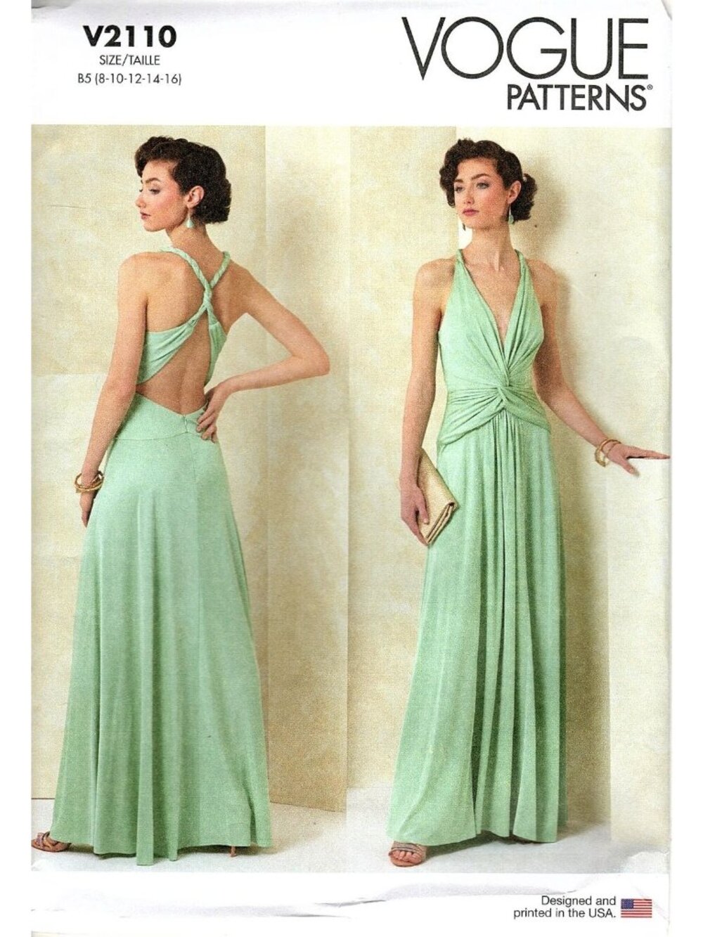 Vogue V2110 Misses 8 to16 Draped Halter Gown Uncut Sewing Pattern
